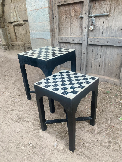 Black and White Stool table / Bed Side Night stand table with Inlay work