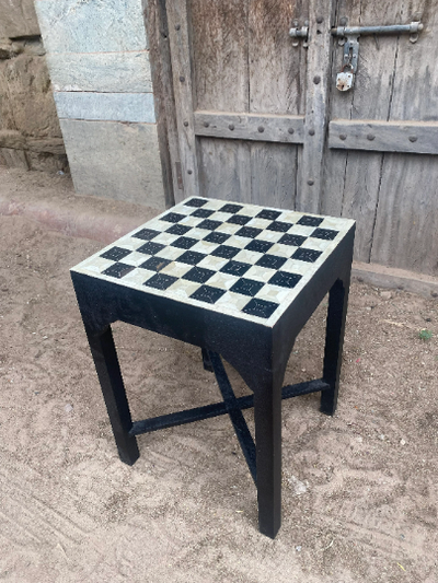 Black and White Stool table / Bed Side Night stand table with Inlay work