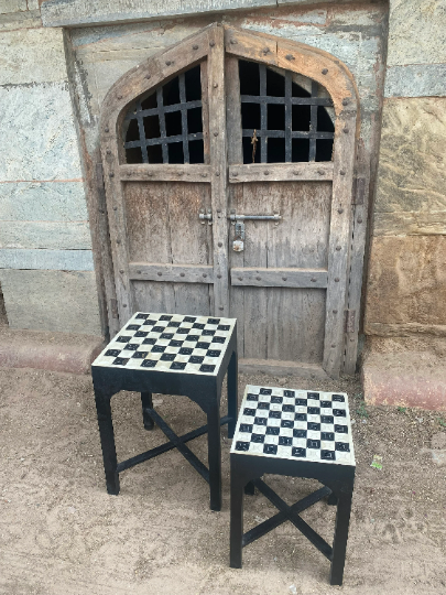 Black and White Stool table / Bed Side Night stand table with Inlay work