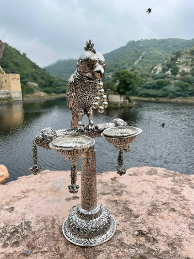 Antique German Silver Parrot perched on a branch