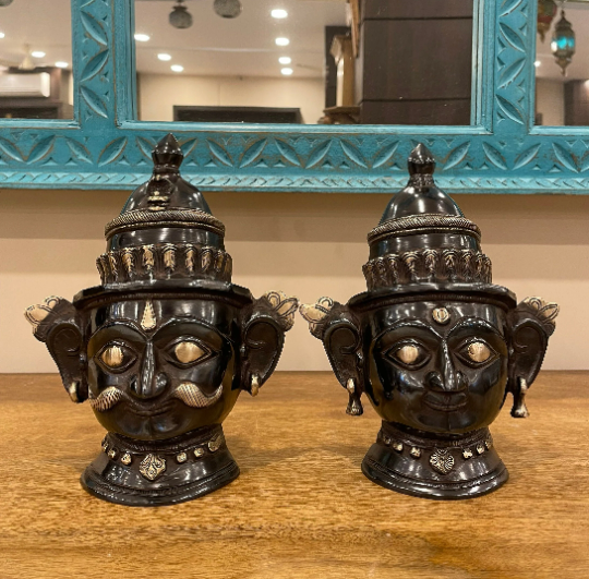 Set of Gauri Shiva Brass Statue | Brass Mukhlinga Mask