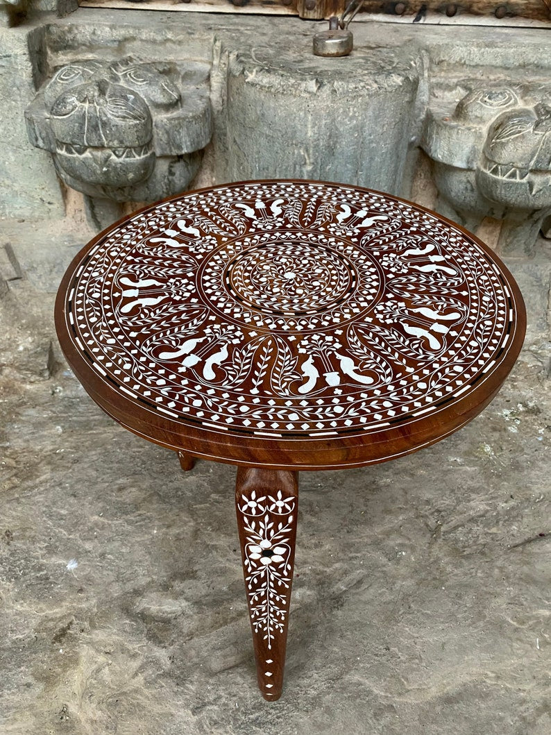 Foldable Coffee table with Handmade Floral Inlay work