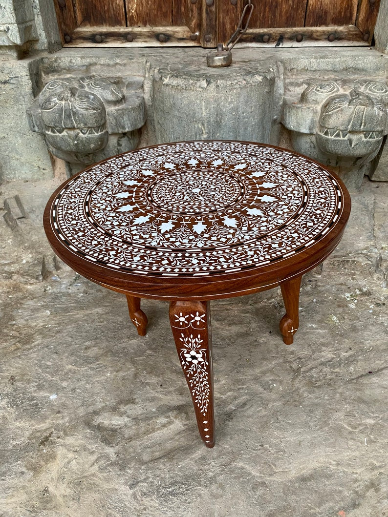 Foldable Coffee table with Handmade Floral Inlay work