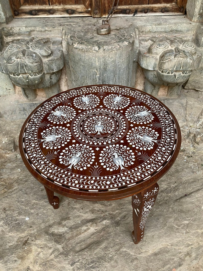 Foldable Coffee table with Handmade Floral Inlay work