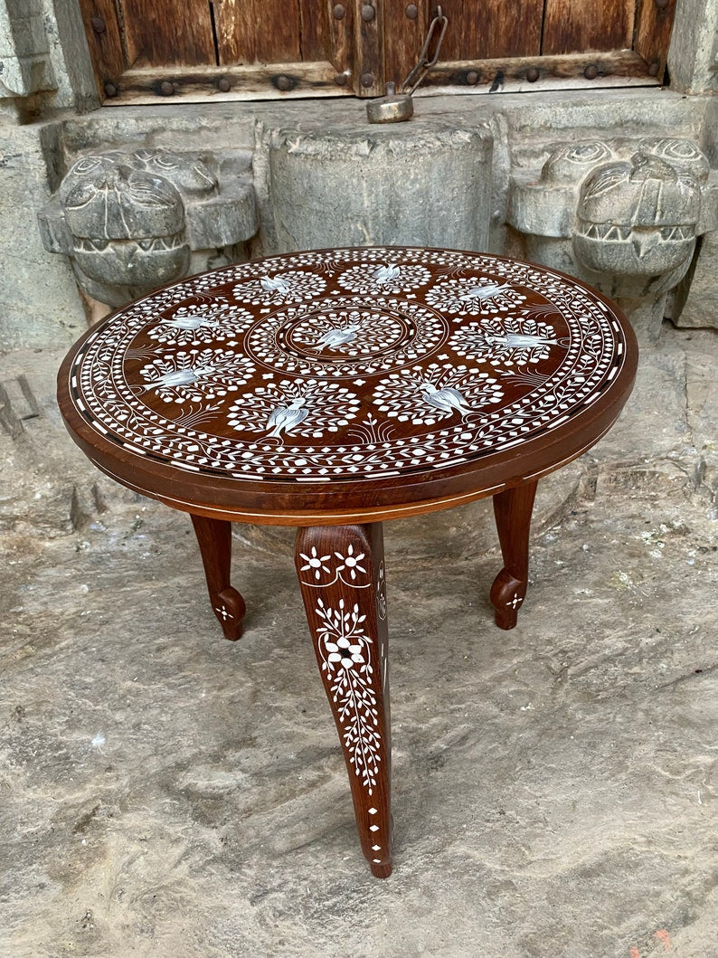 Foldable Coffee table with Handmade Floral Inlay work