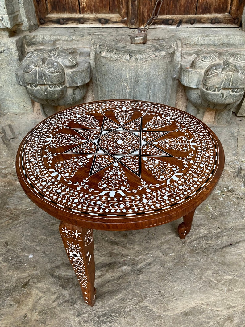 Foldable Coffee table with Handmade Floral Inlay work