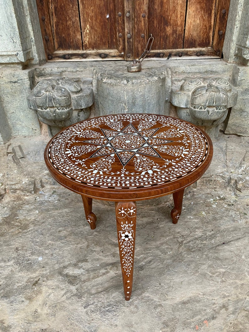 Foldable Coffee table with Handmade Floral Inlay work